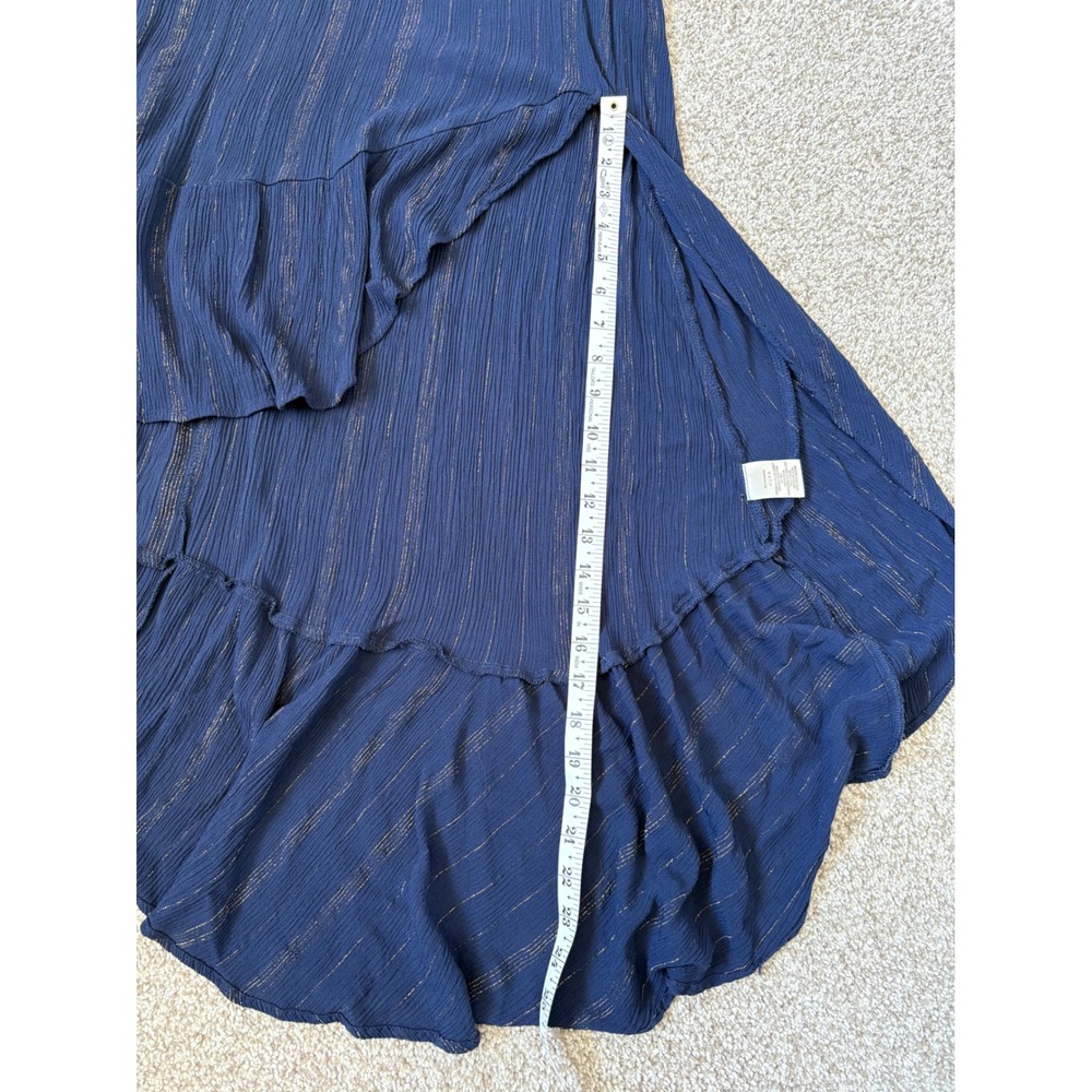 Mi Ami Navy Romantic Parisian Gold Metallic Pinstripe Smocked High Low Maxi‎ L - Picture 8 of 10